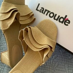 Larroude Brigitte Ruffle Raffia Sandals — Never Worn — Size 10 (with box)